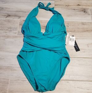 La Blanca Turquoise One Piece Swimsuit Sz 10 Halter Slimming NWT